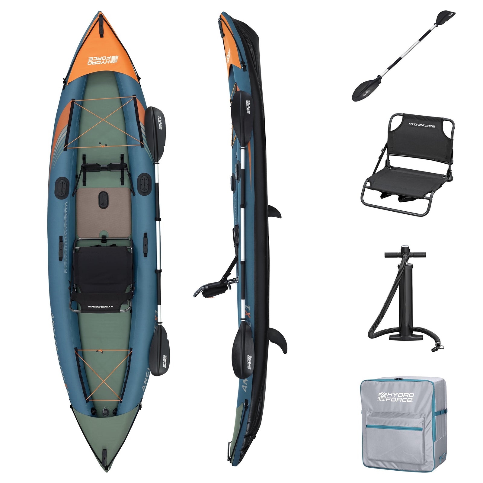 Hydro Force 12' 6" Inflatable Fishing Kayak Set for 1 Person, Angler Elite X1 - VMInnovations