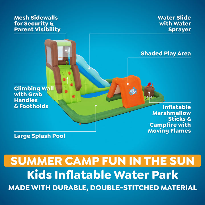 H2OGO! Inflatable Mega Water Park, Happy Camper 14'8" Play Center with Camp Toys - VMInnovations
