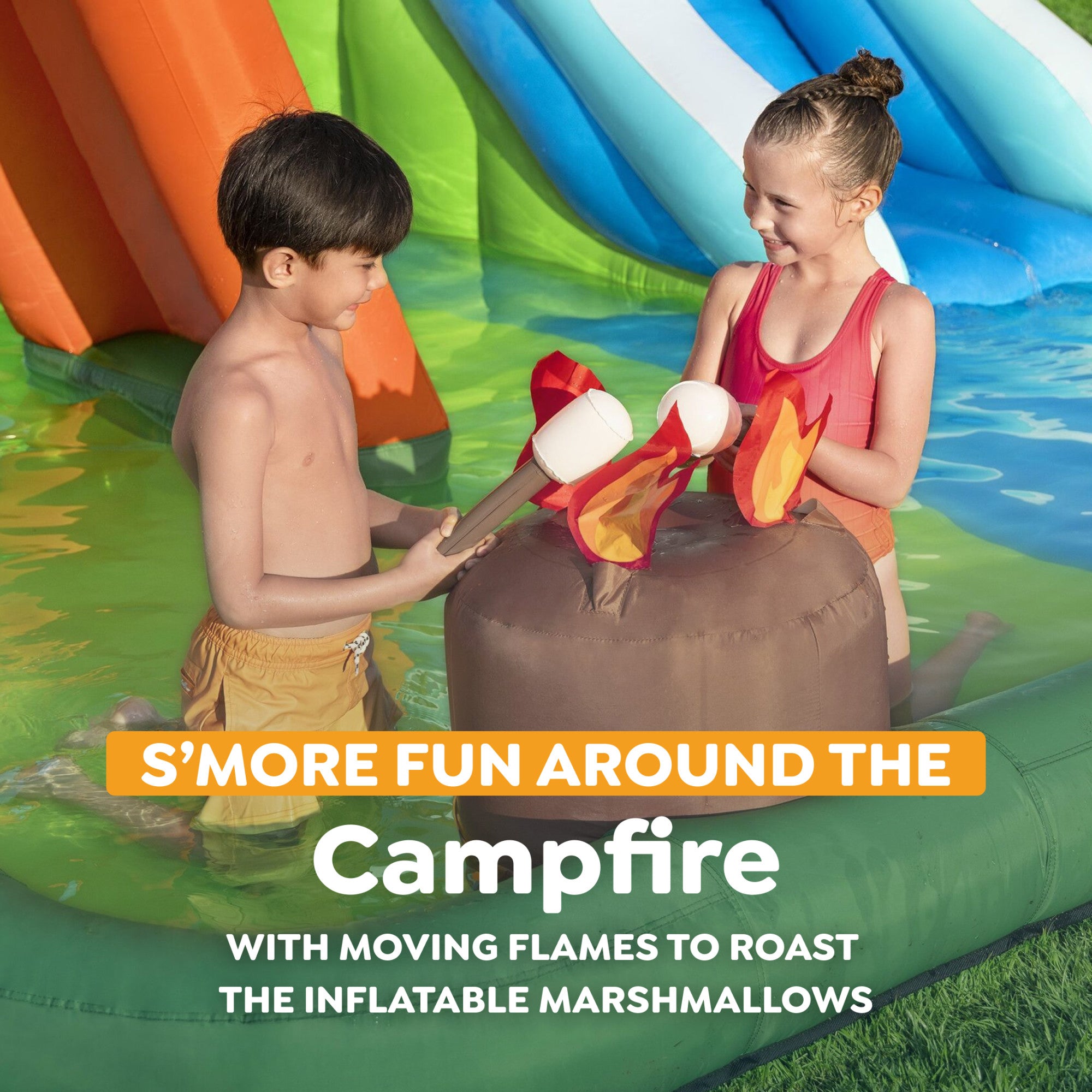 H2OGO! Inflatable Mega Water Park, Happy Camper 14'8" Play Center with Camp Toys - VMInnovations