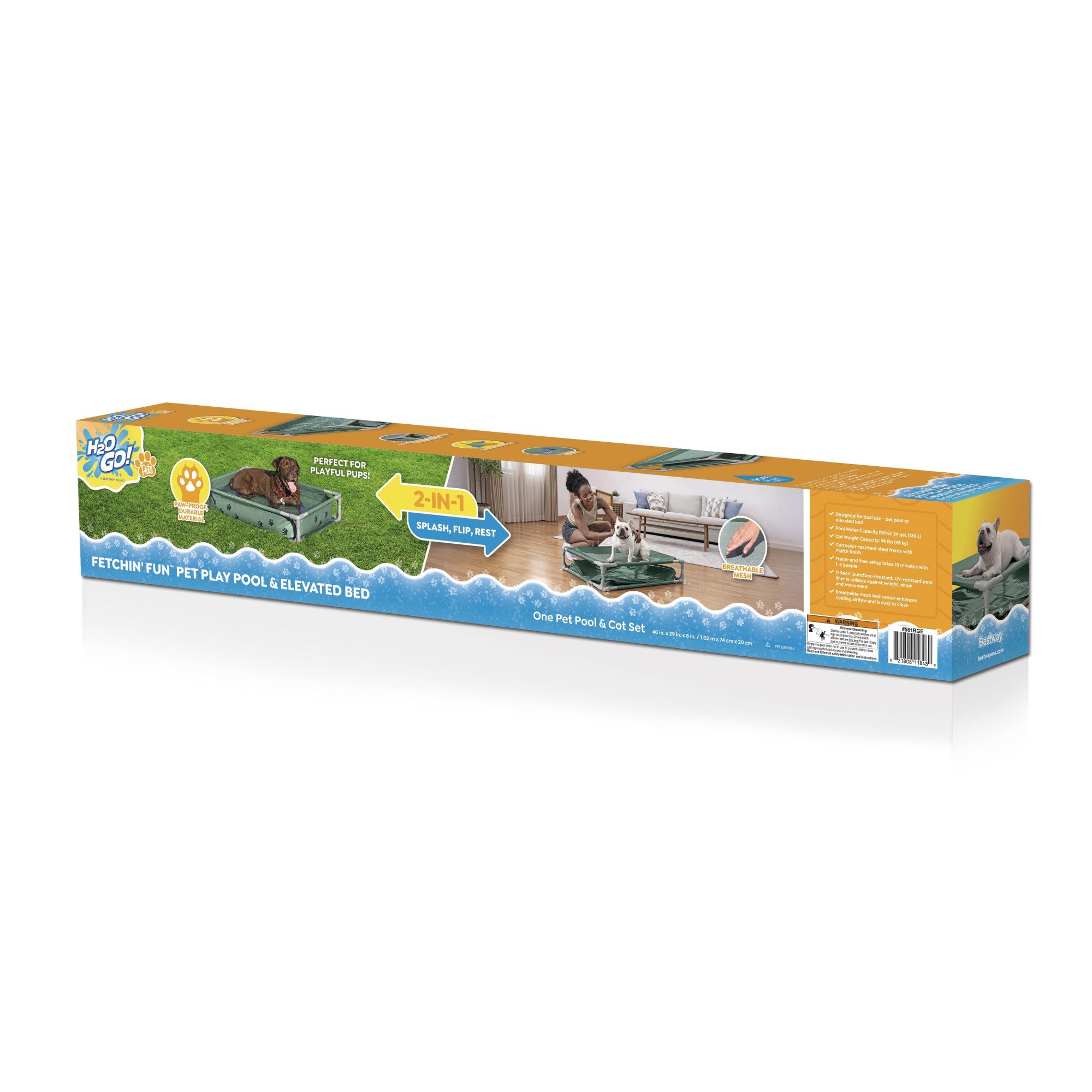 H2OGO! Pet Play Pool & Elevated Bed, Fetchin' Fun Splash Pool & Bed (Open Box)
