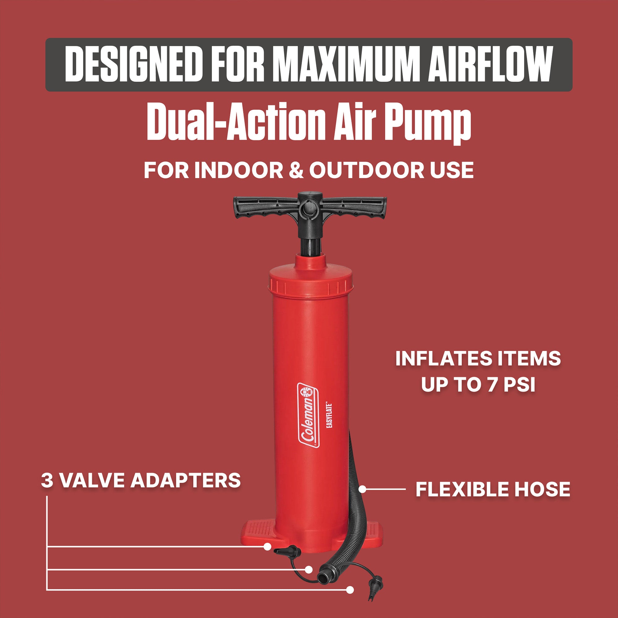 Coleman Dual-Action Manual Air Pump, Hand Pump Inflator with Adapters (Used)