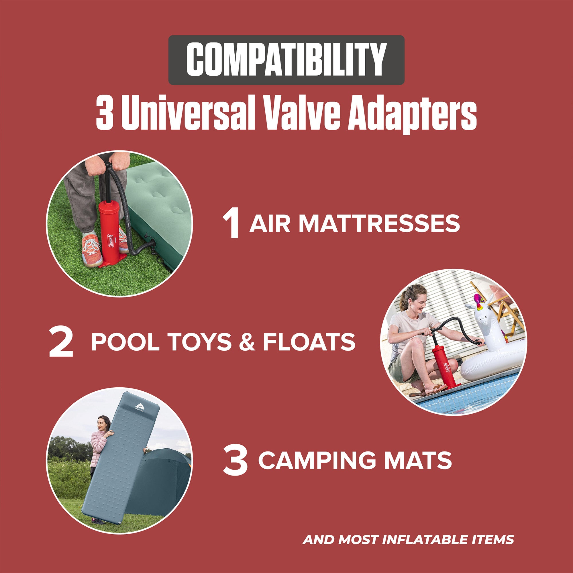 Coleman Dual-Action Manual Air Pump, Hand Pump Inflator with Adapters (Used)