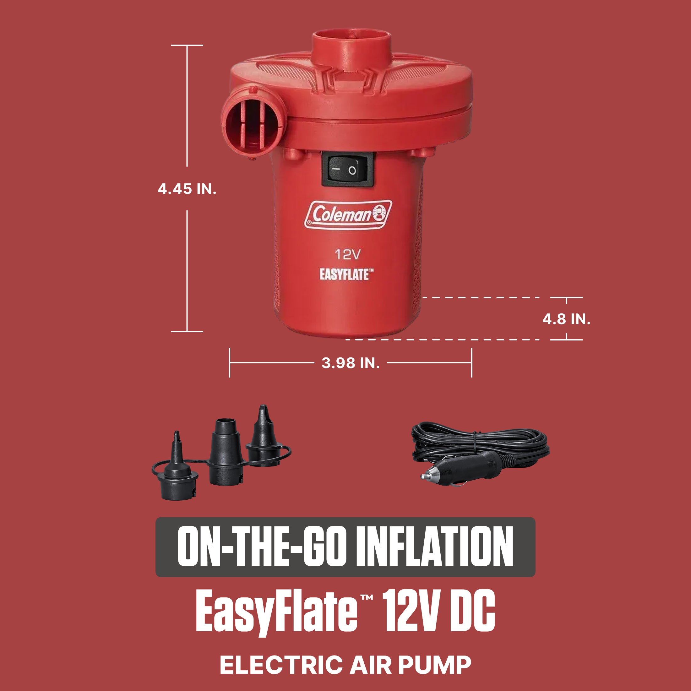 Coleman EasyFlate 12V DC Electric Air Pump, Car Plug Inflator w/3 Adapters(Used) - VMInnovations