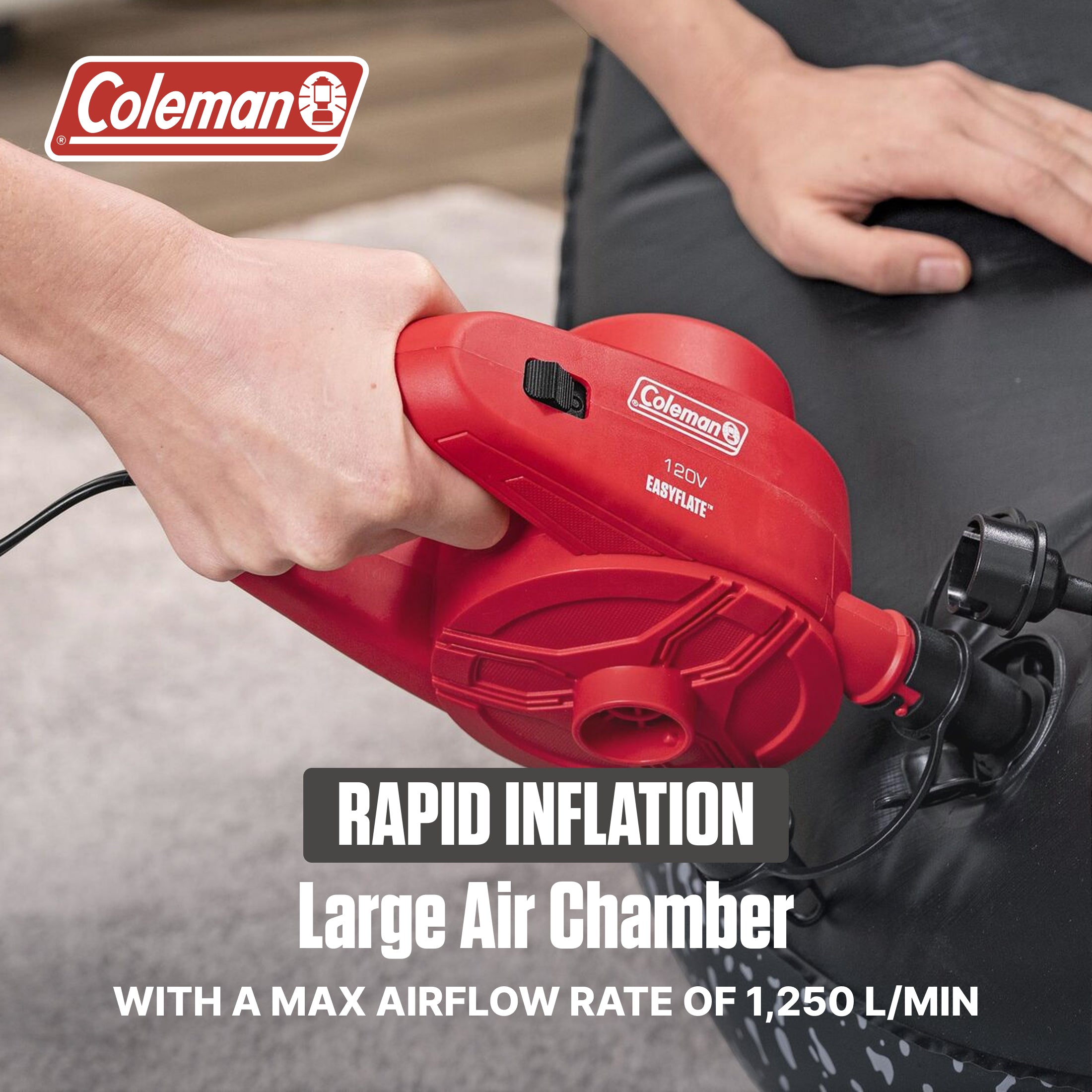 Coleman EasyFlate 120V AC Electric Air Pump, Plug-In Inflator w/3 Adapters(Used)