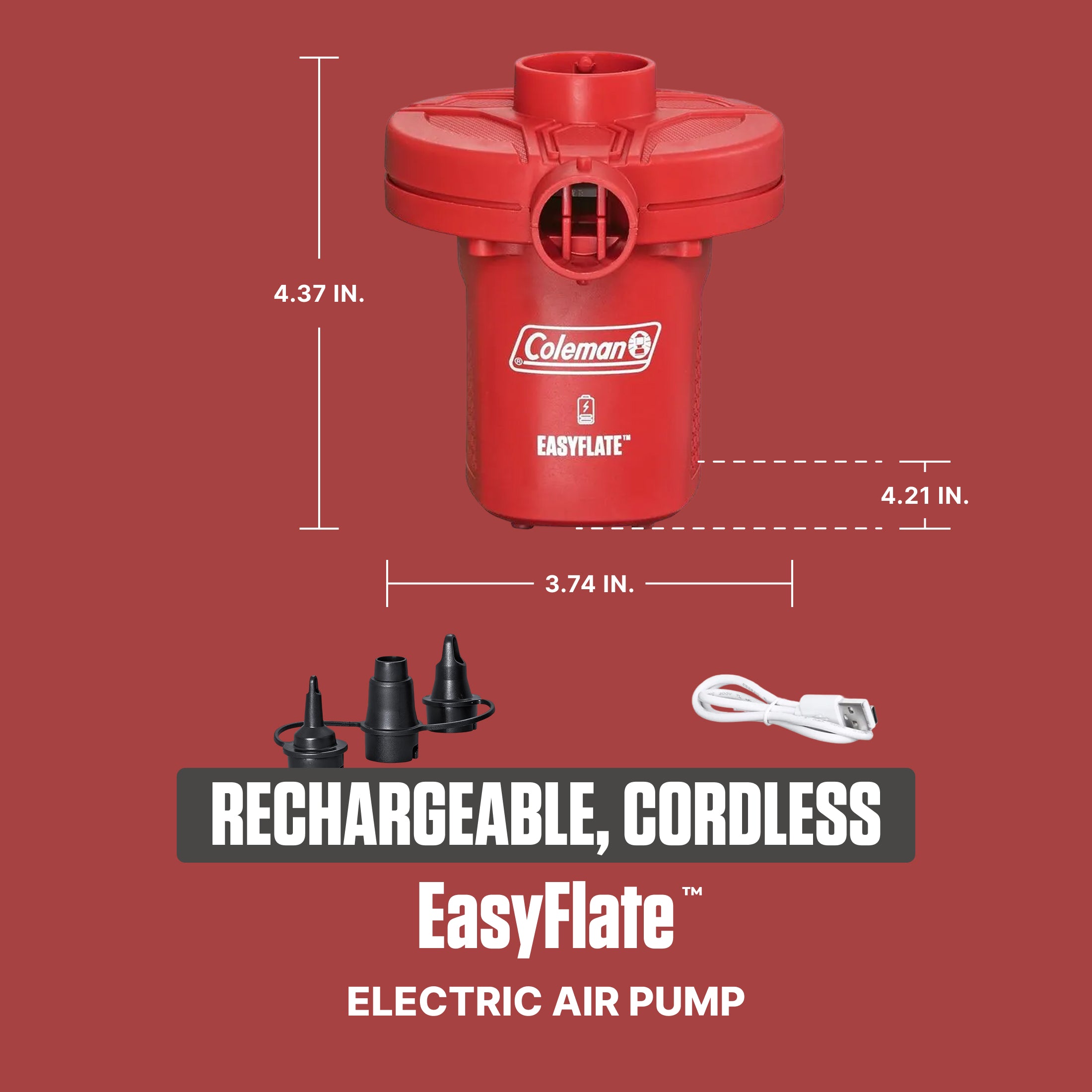 Coleman EasyFlate Rechargeable Electric Air Pump, Inflator with 3 Adapters(Used)