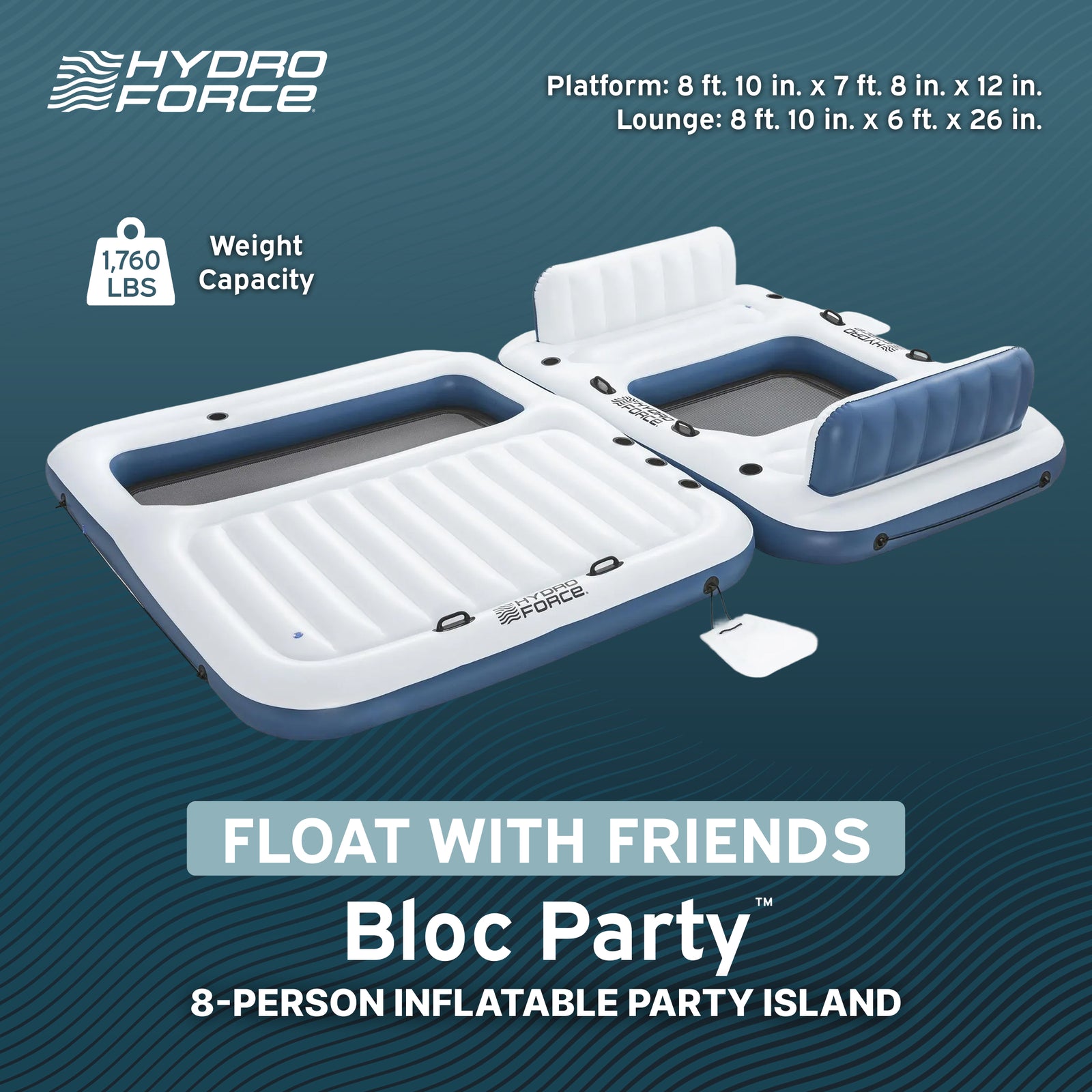 Bestway Hydro Force Bloc Party Island, Large 8 Person Inflatable Lounger Float - VMInnovations