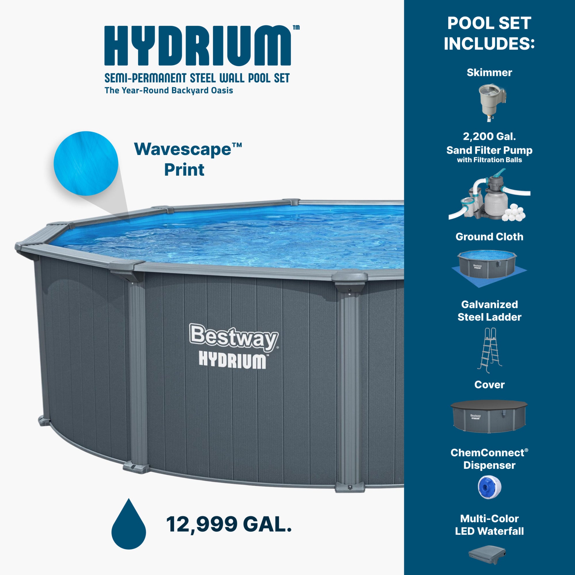 Bestway Hydrium 24' x 52" Round Steel Wall Above Ground Pool Set - VMInnovations