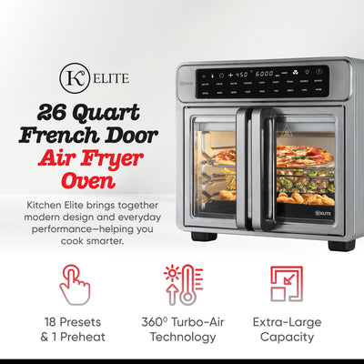 Kitchen Elite 26 Qt French Door Air Fryer, Cooker w/LED Display (Open Box) - VMInnovations