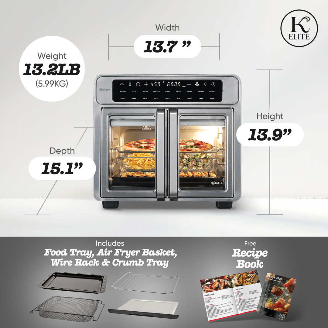 Kitchen Elite 26 Qt French Door Air Fryer Oven, Countertop Cooker w/ LED Display