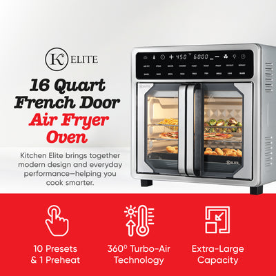 Kitchen Elite 16 Qt French Door Air Fryer Oven, Countertop Cooker (Open Box) - VMInnovations