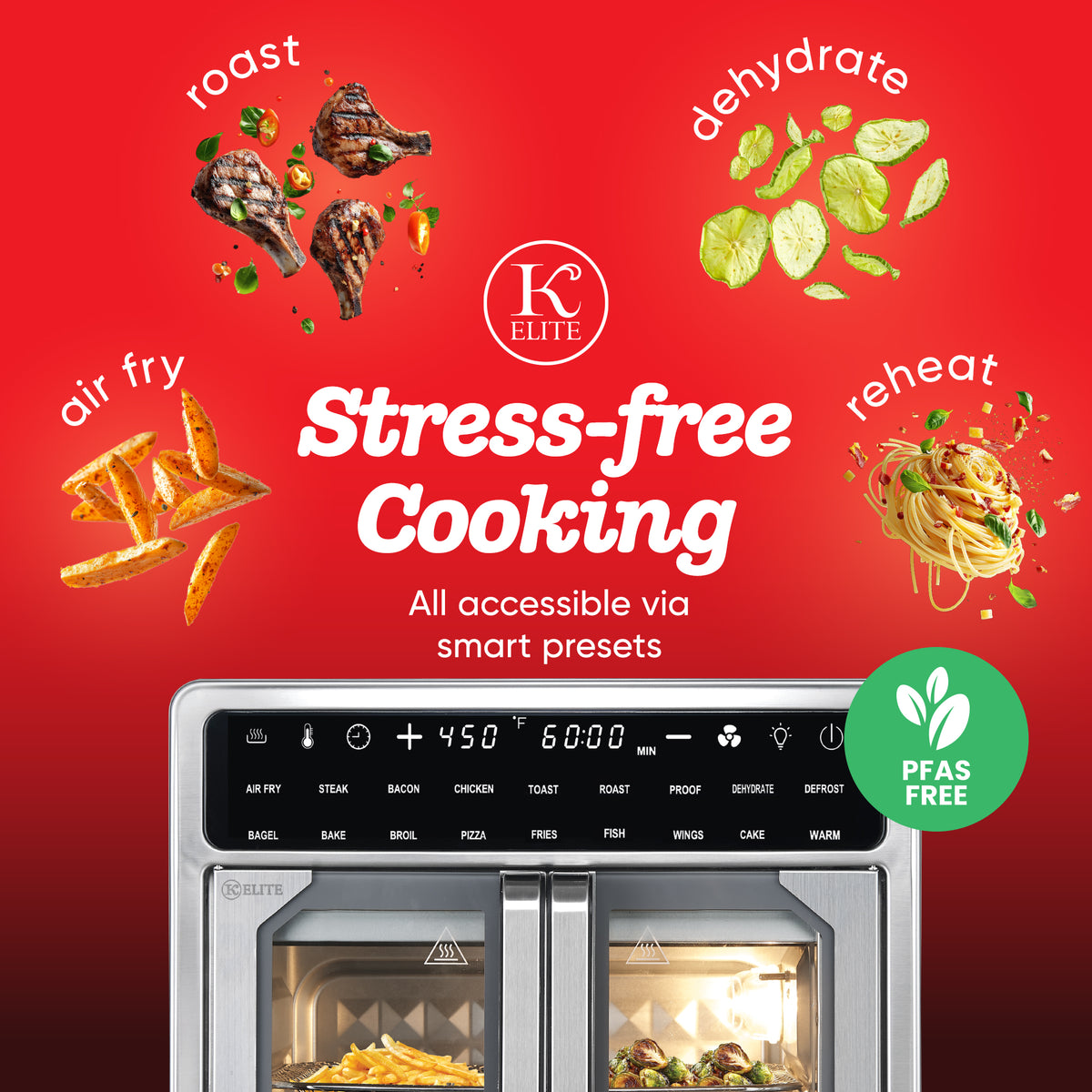 Kitchen Elite 16 Qt French Door Air Fryer Oven, Countertop Cooker w/ LED Display