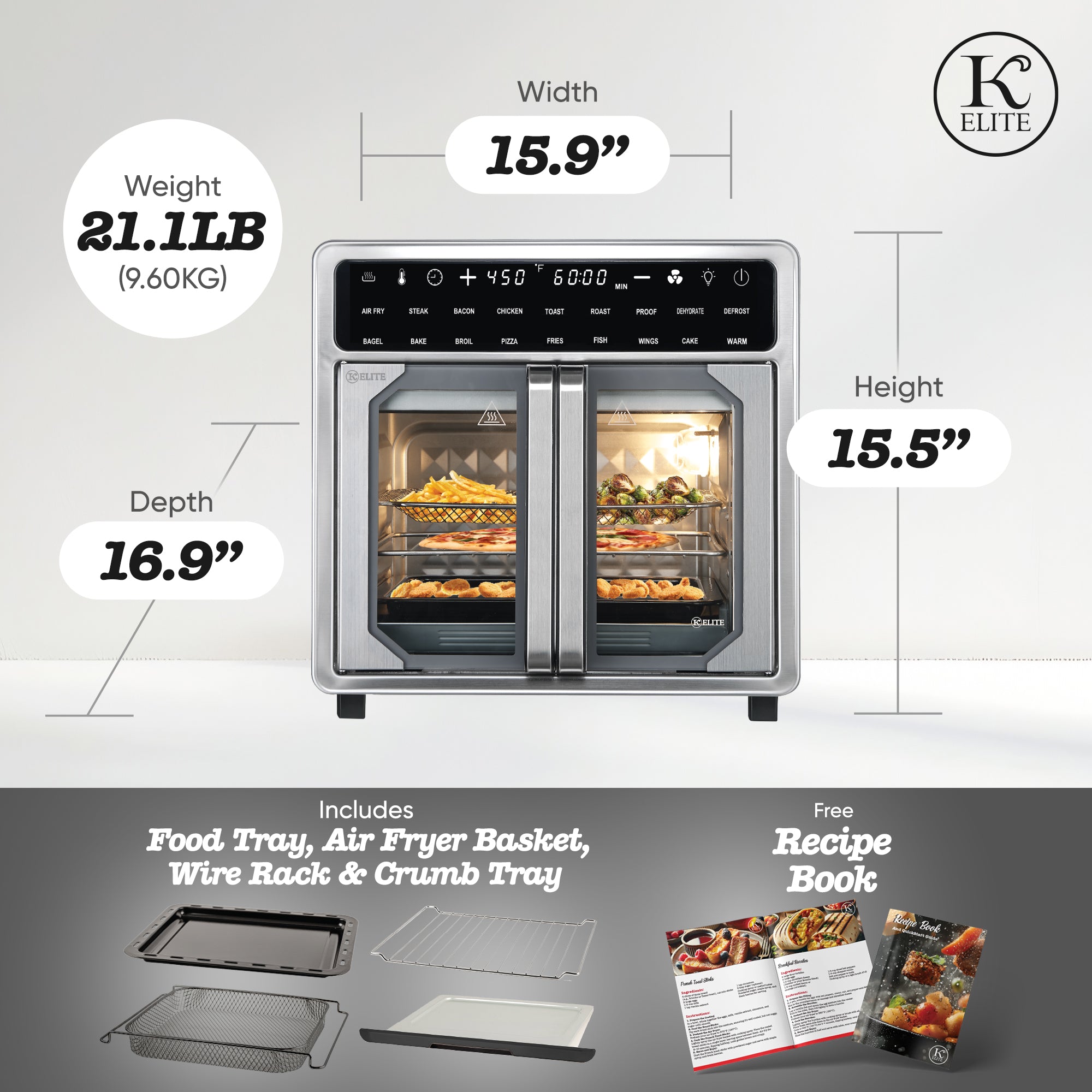 Kitchen Elite 16 Qt French Door Air Fryer Oven, Countertop Cooker (Open Box) - VMInnovations