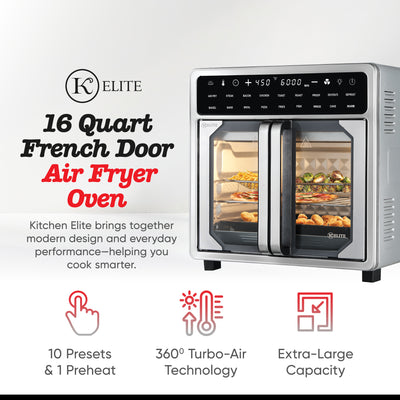 Kitchen Elite 16 Qt French Door Air Fryer Oven, Cooker w/ LED Display (Used) - VMInnovations