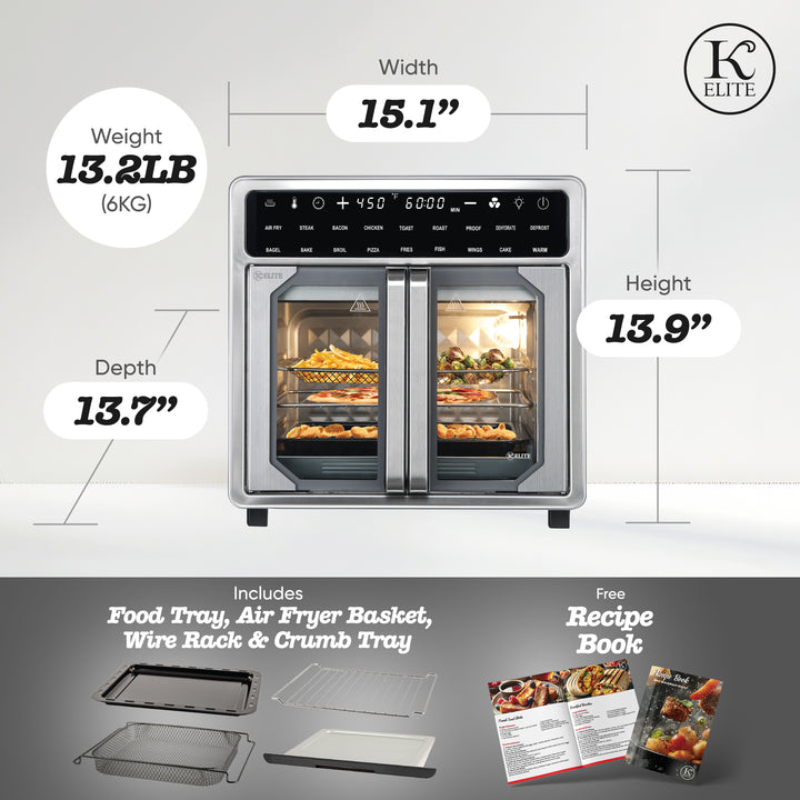 Kitchen Elite 16 Qt French Door Air Fryer Oven, Countertop Cooker (Open Box)
