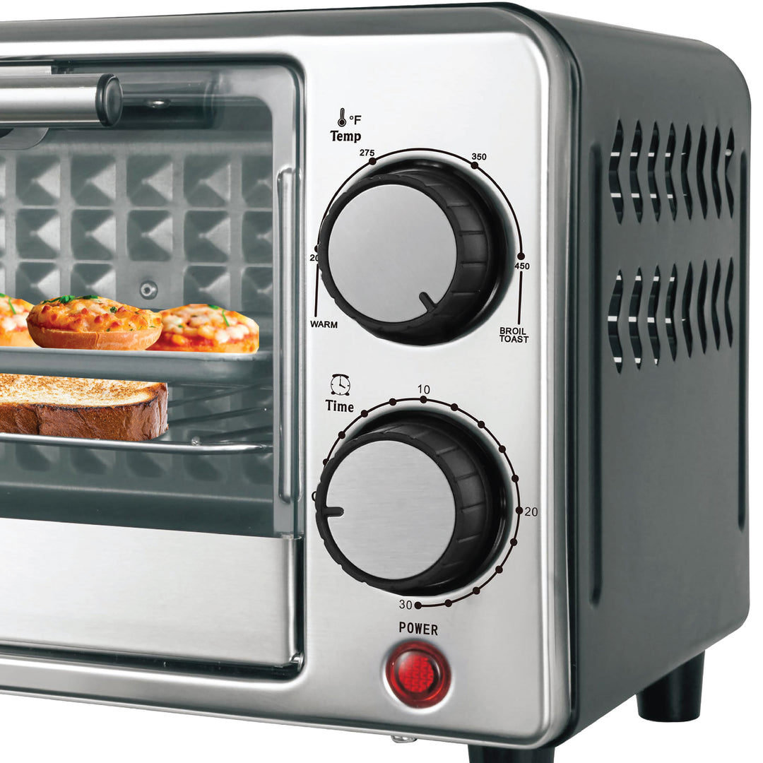 Kitchen Elite 4-Slice Compact Countertop Toaster Oven Stainless Steel Tray Black