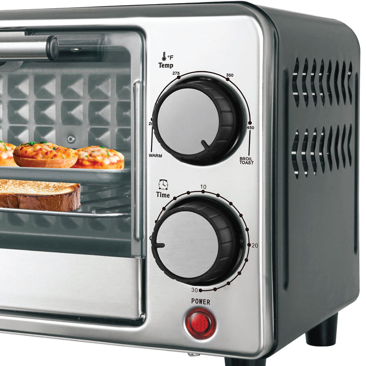 Kitchen Elite 4-Slice Compact Countertop Toaster Oven Stainless Steel Tray Black