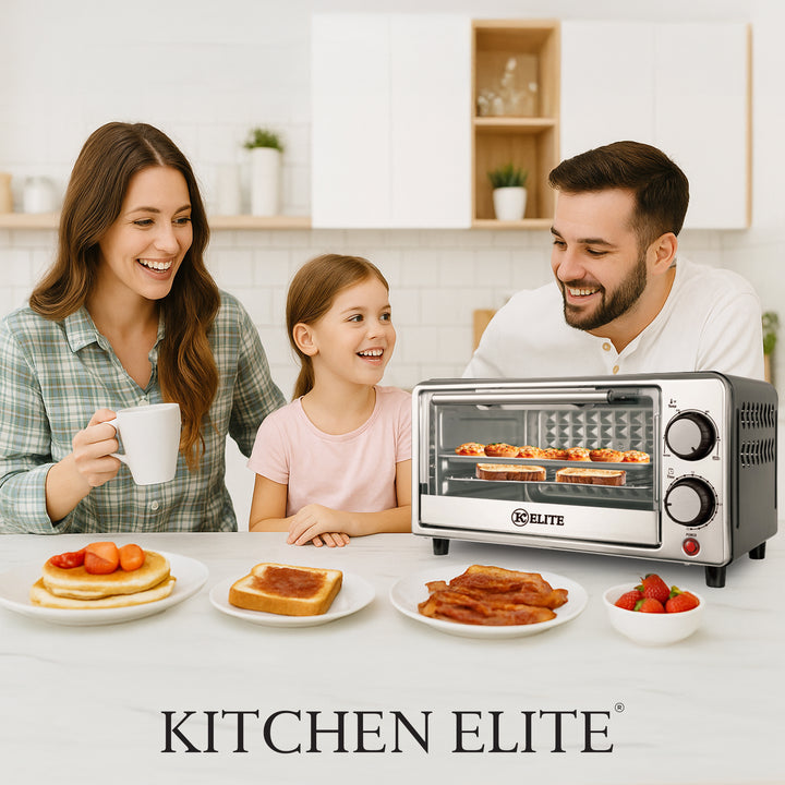 Kitchen Elite 4-Slice Compact Countertop Toaster Oven Stainless Steel Tray Black