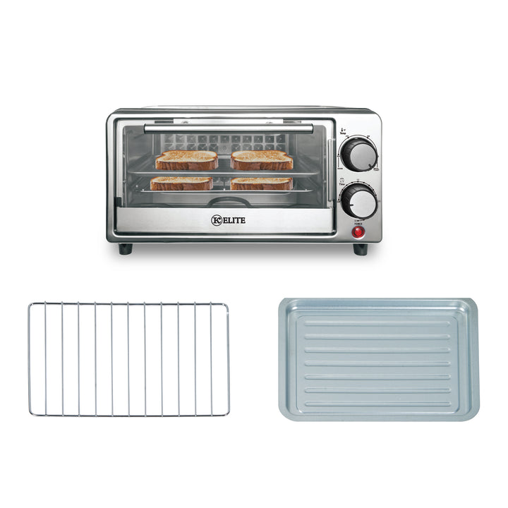 Kitchen Elite 4-Slice Compact Countertop Toaster Oven Stainless Steel Tray Black