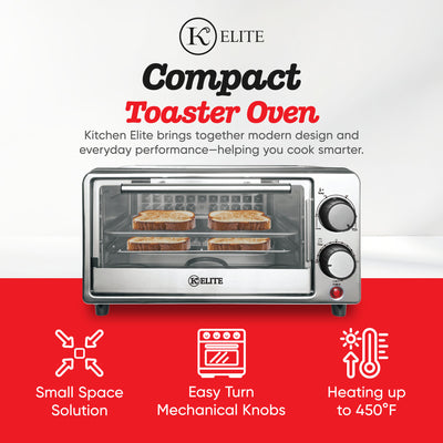 Kitchen Elite Compact Countertop Toaster Oven with Stainless Steel Tray, Black