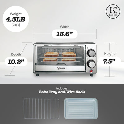 Kitchen Elite Compact Countertop Toaster Oven with Stainless Steel Tray, Black