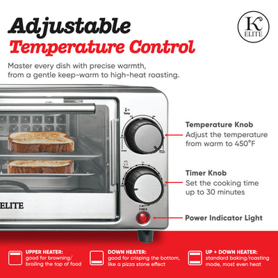 Kitchen Elite Compact Countertop Toaster Oven with Stainless Steel Tray, Black
