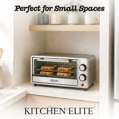Kitchen Elite Compact Countertop Toaster Oven with Stainless Steel Tray, Black