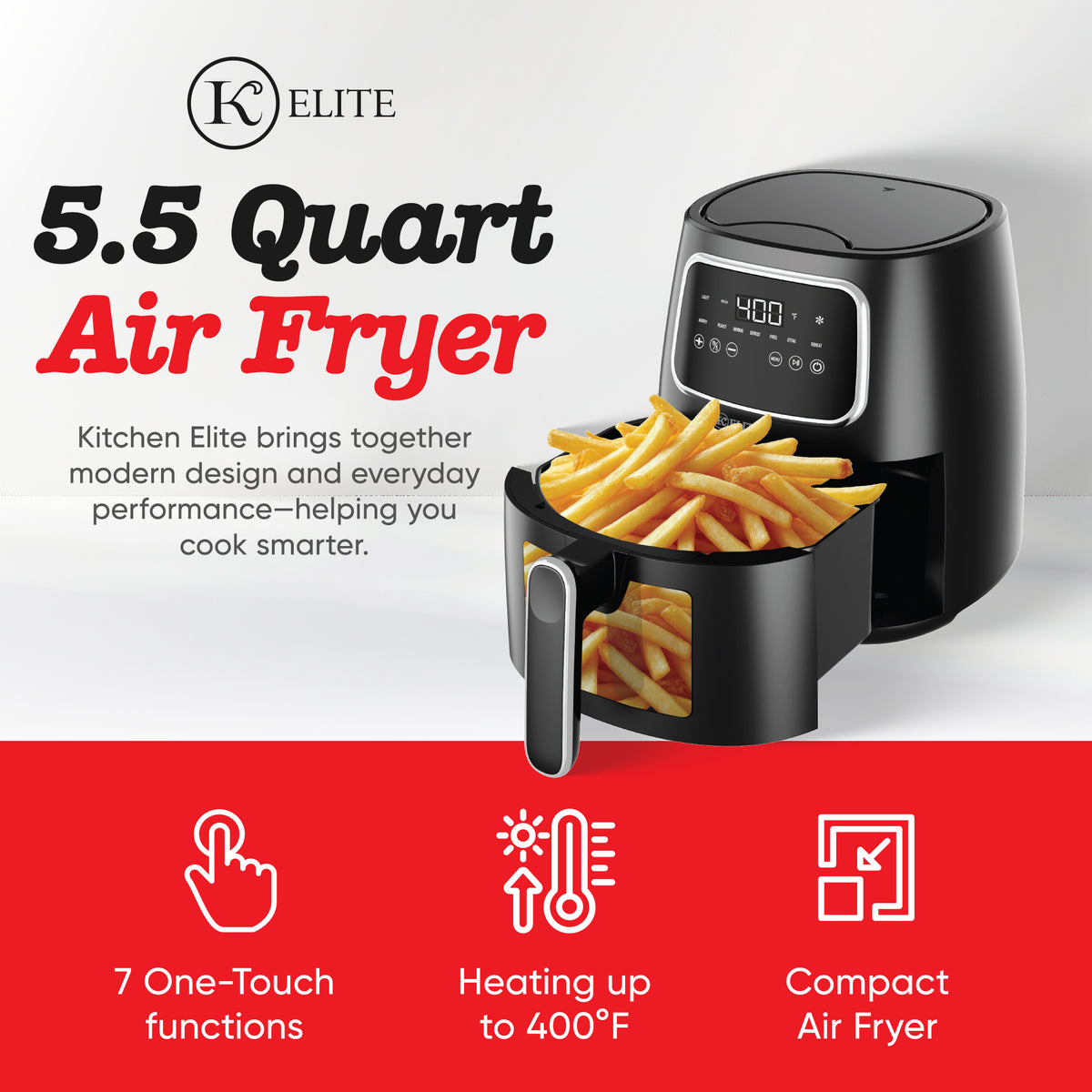 Kitchen Elite 5.5 Qt. Digital Air Fryer, Cooker w/LED Screen (Open Box) - VMInnovations