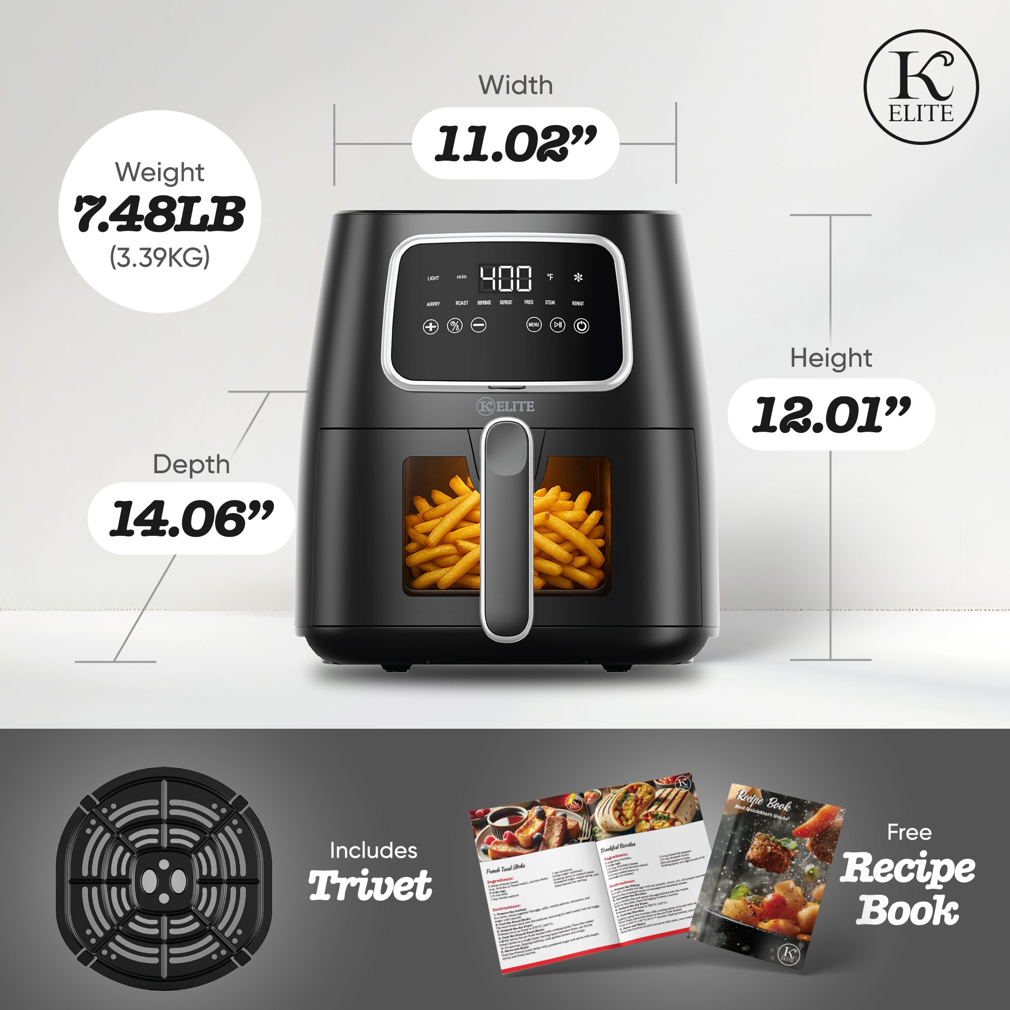 Kitchen Elite 5.5 Qt. Digital Air Fryer, Countertop Cooker w/ LED Screen (Used) - VMInnovations