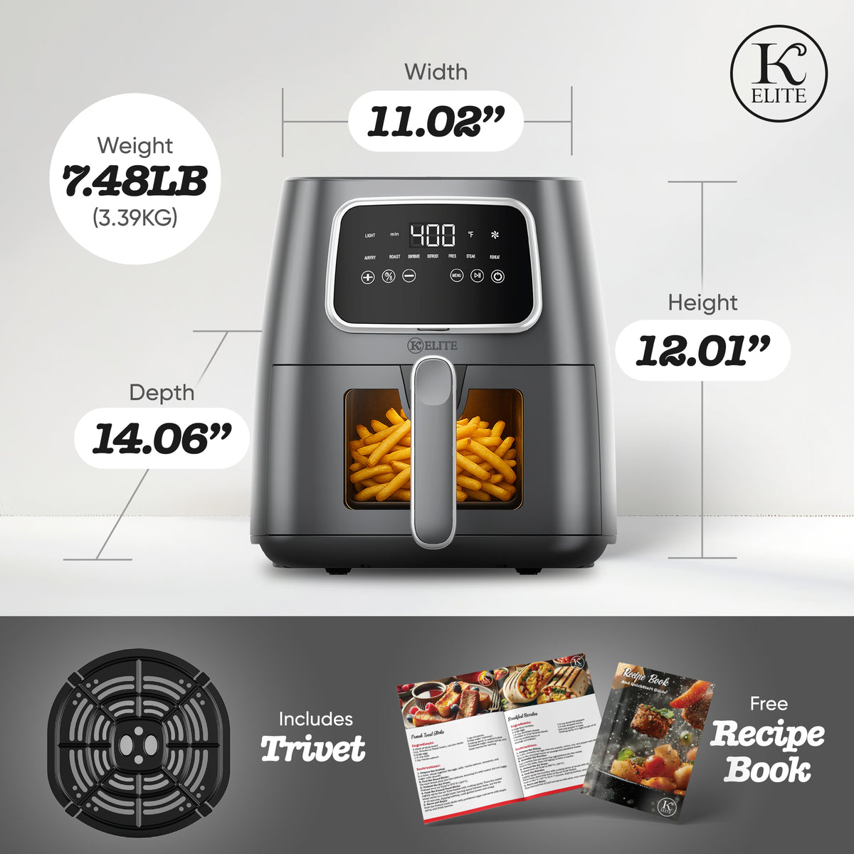 Kitchen Elite 5.5 Qt. Digital Air Fryer, Countertop Cooker LED Screen (Open Box)