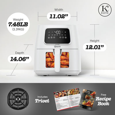 Kitchen Elite Digital Air Fryer, Countertop Cooker w/ LED Screen, White (Used)