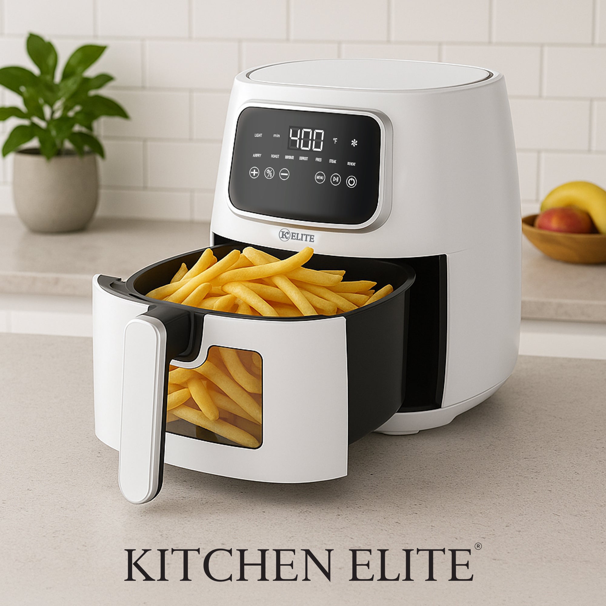 Kitchen Elite Digital Air Fryer, Countertop Cooker w/ LED Screen, White (Used)
