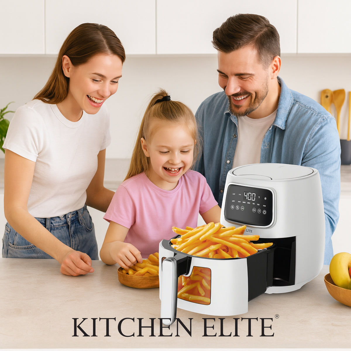 Kitchen Elite Digital Air Fryer, Countertop Cooker w/ LED Screen, White (Used)