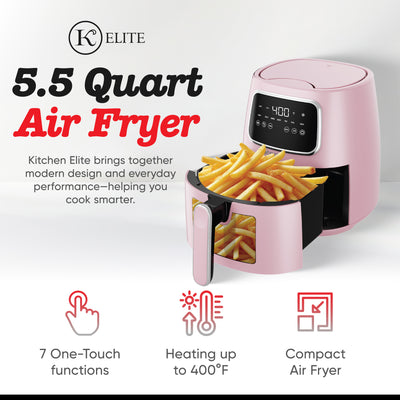 Kitchen Elite 5.5 Qt. Air Fryer, Countertop Cooker w/LED Screen, Pink (Open Box)