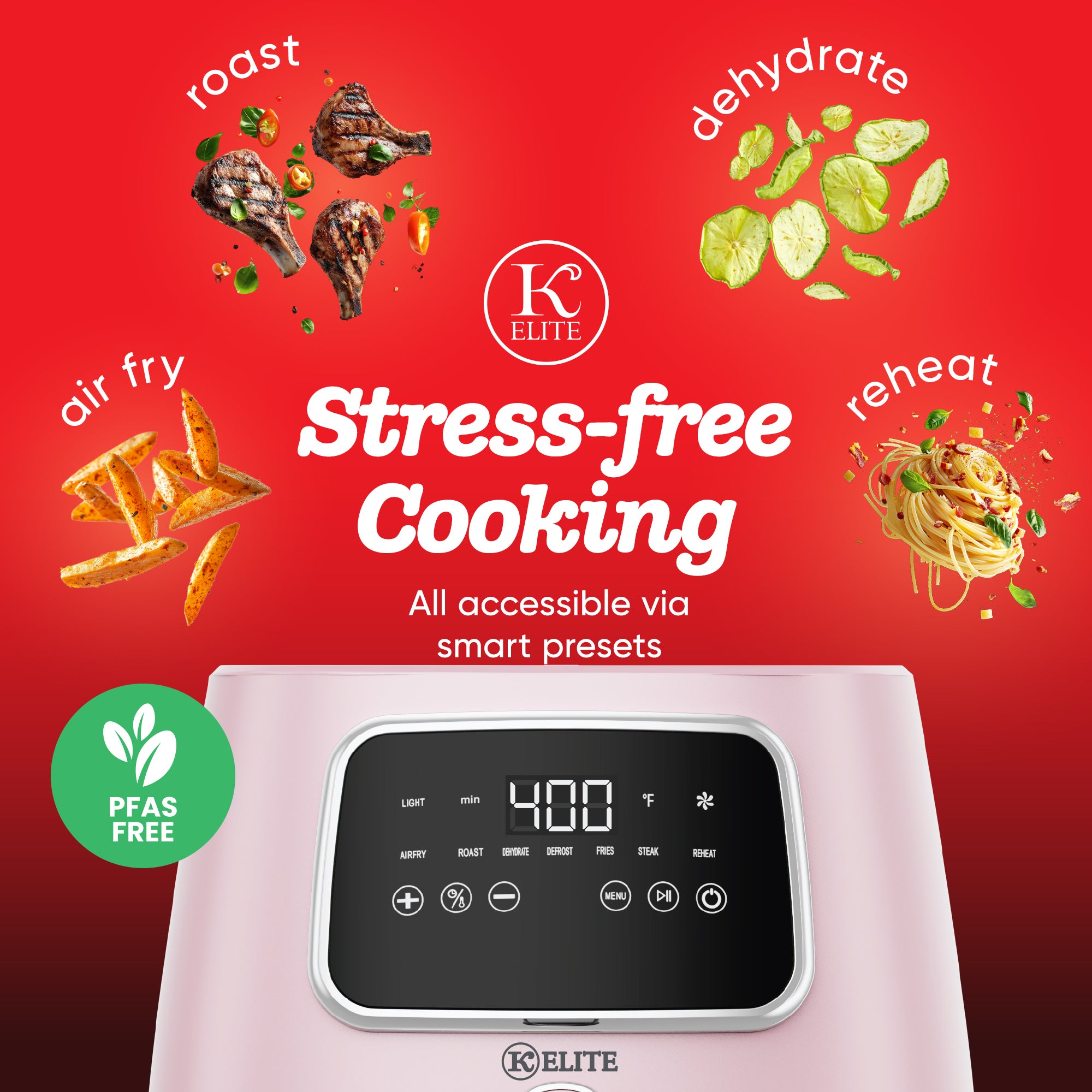 Kitchen Elite 5.5 Qt. Air Fryer, Countertop Cooker w/LED Screen, Pink (Open Box)