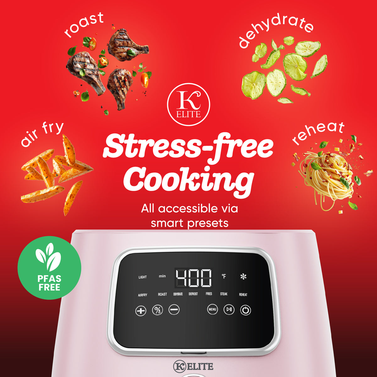 Kitchen Elite 5.5 Qt. Digital Air Fryer, Countertop Cooker with LED Screen, Pink - VMInnovations