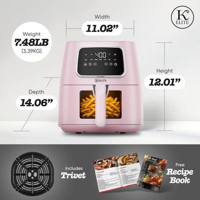Kitchen Elite 5.5 Qt. Air Fryer, Countertop Cooker w/LED Screen, Pink (Open Box)