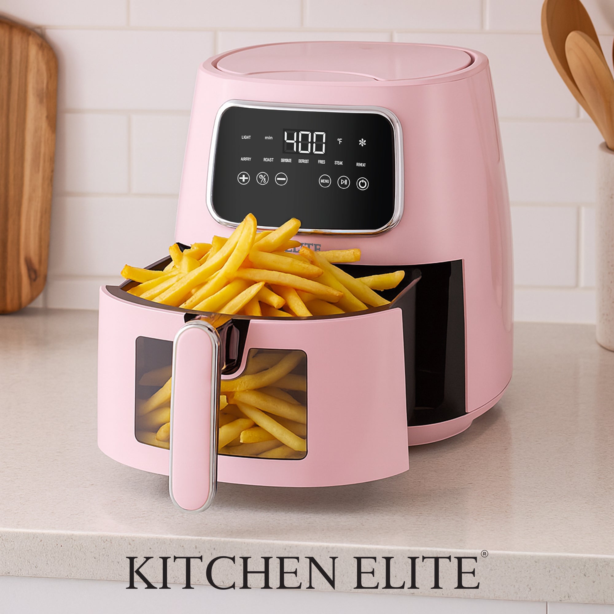 Kitchen Elite 5.5 Qt. Air Fryer, Countertop Cooker w/LED Screen, Pink (Open Box)