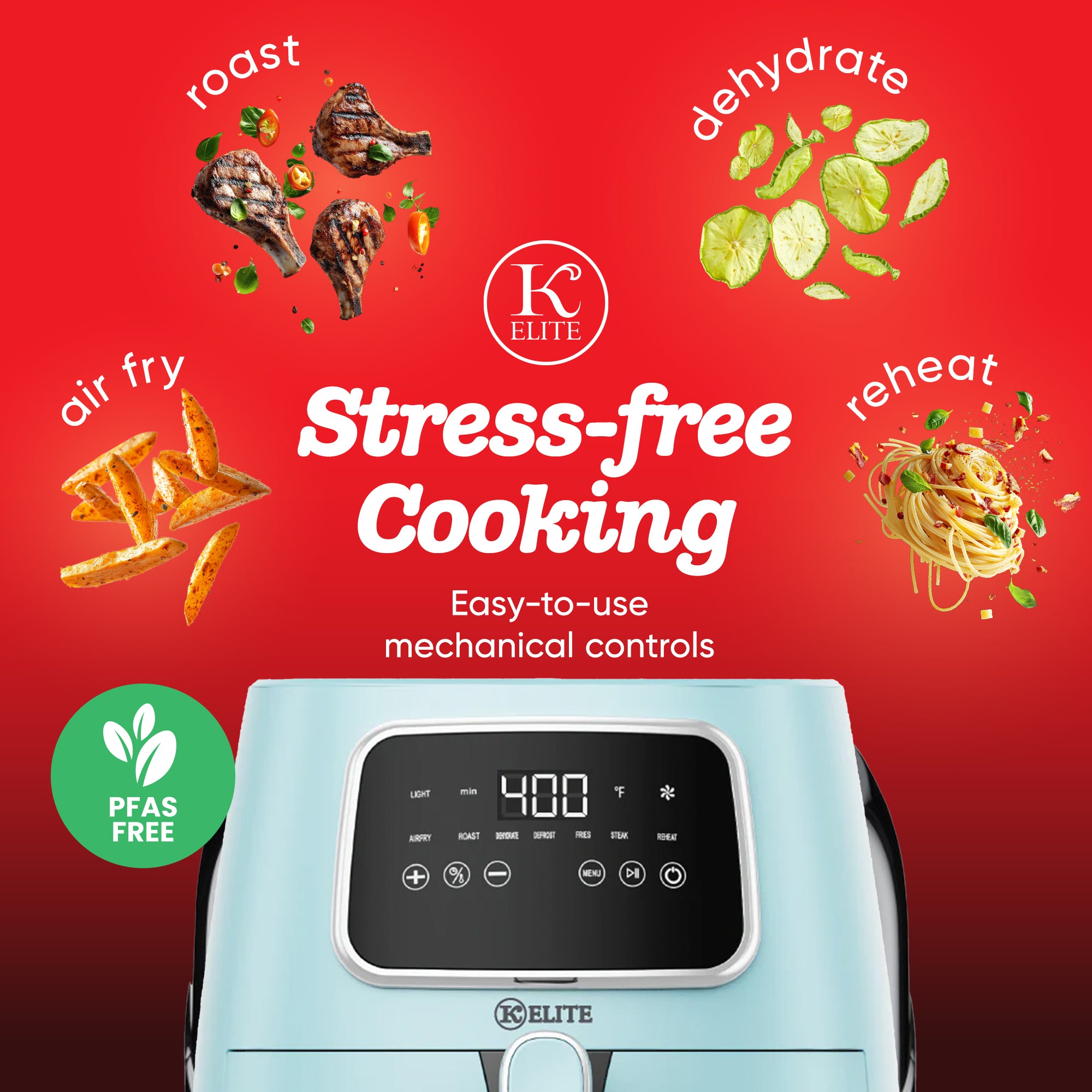 Kitchen Elite 5.5 Qt Digital Air Fryer, 7-in-1 Small Airfryer, Blue (Open Box)