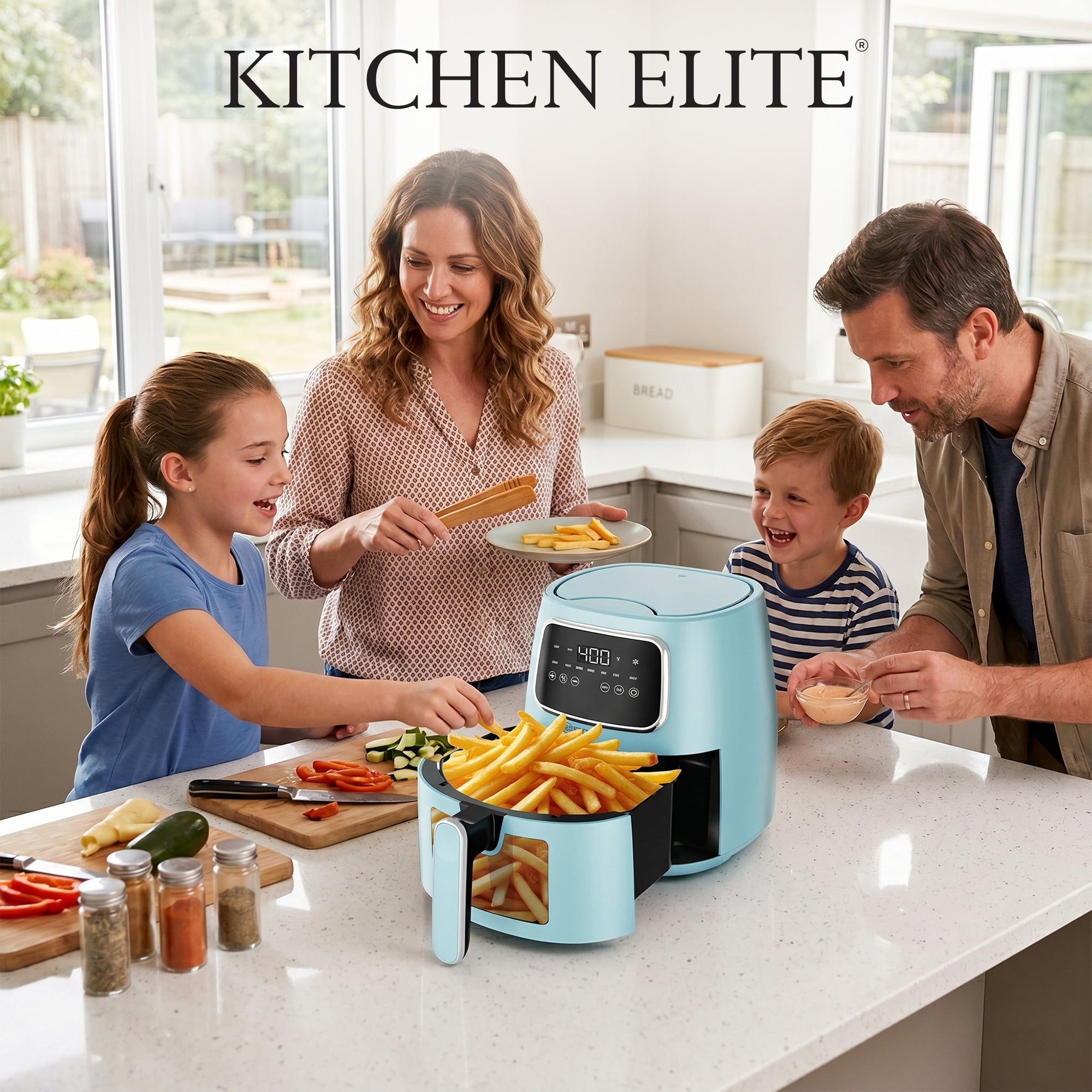 Kitchen Elite 5.5 Qt Digital Air Fryer, 7-in-1 Small Airfryer, Blue (Open Box)