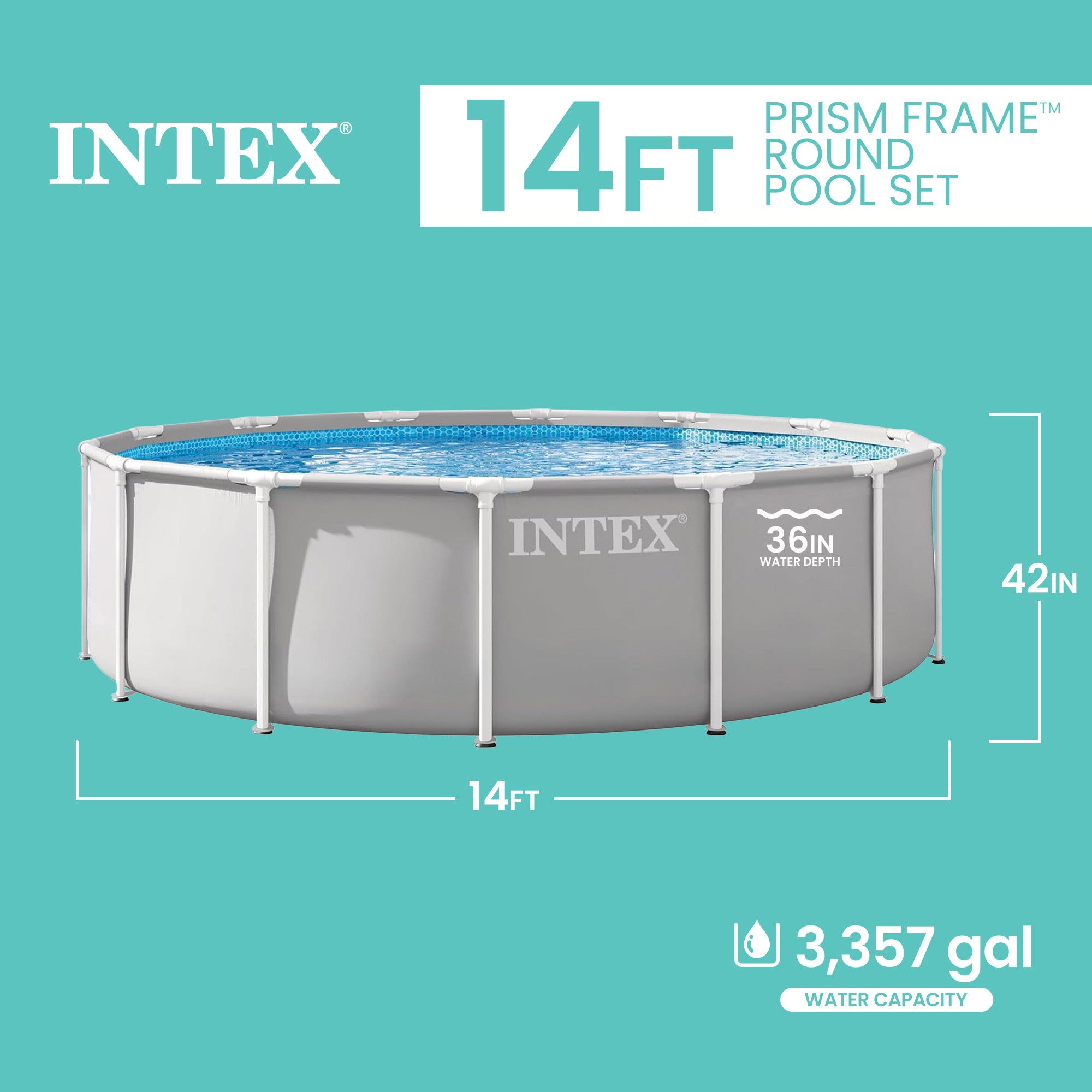 INTEX Prism Frame 14ft x 42in Premium Above Ground Pool Set w Filter Pump (Used)