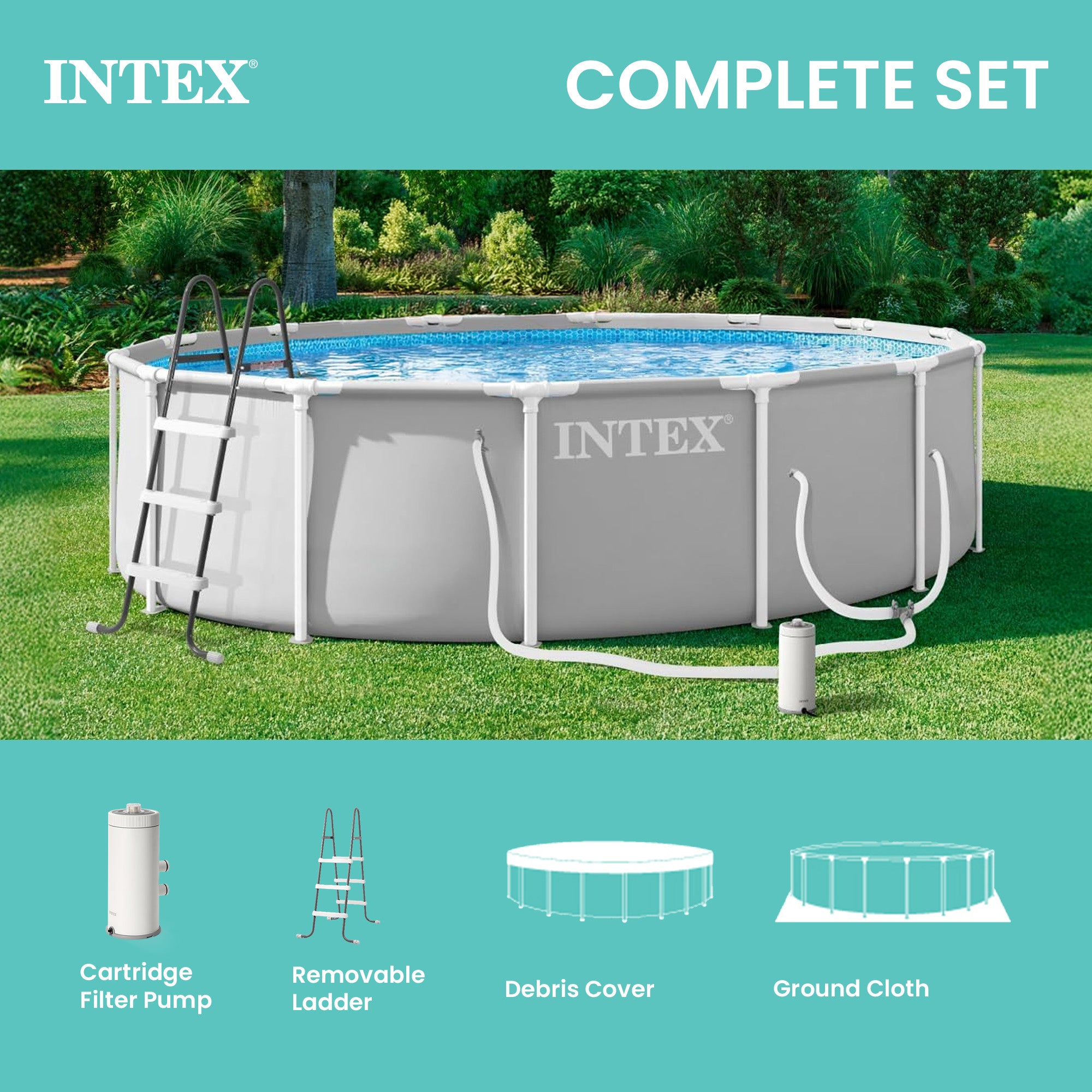 INTEX Prism Frame 14ft x 42in Premium Above Ground Pool Set w Filter Pump (Used)