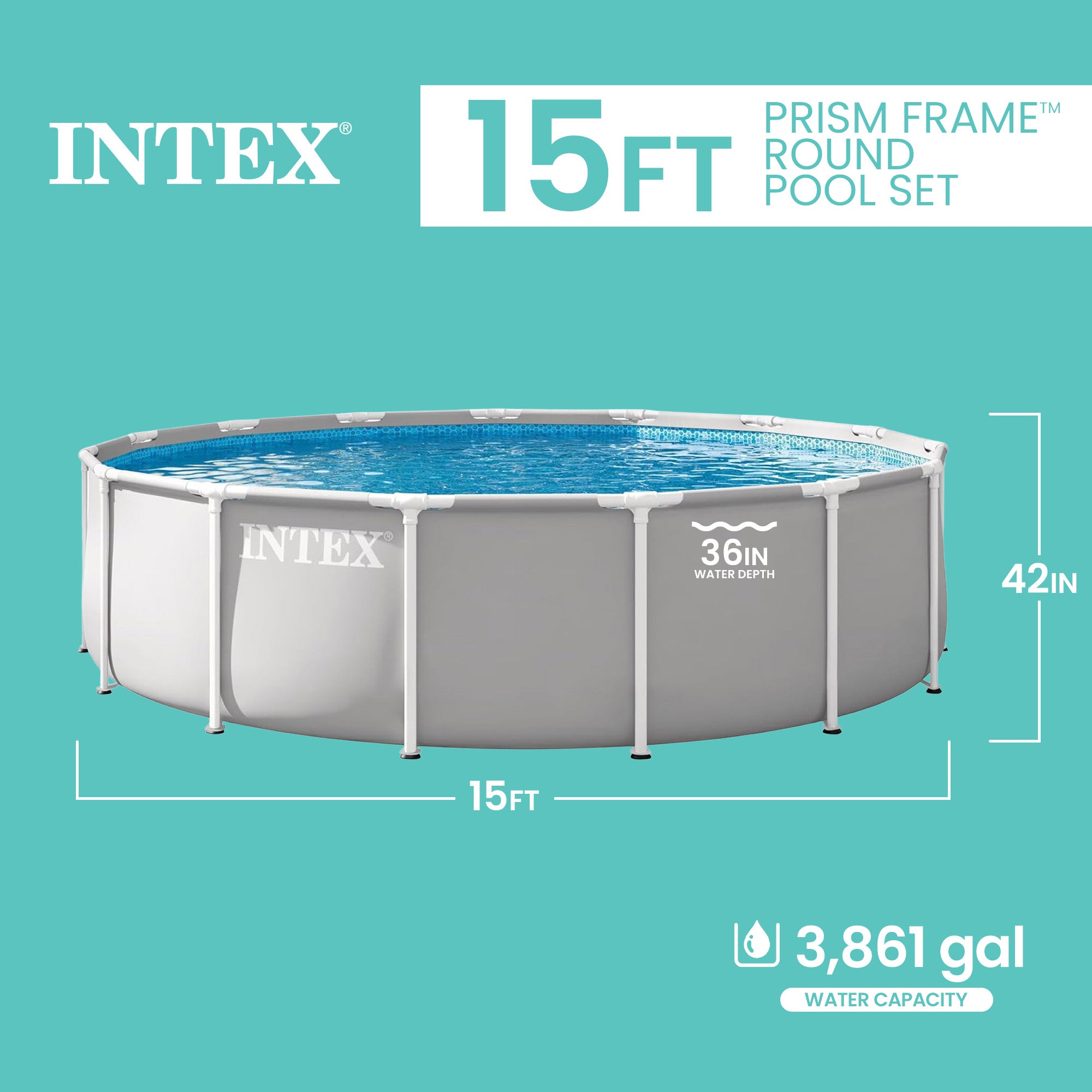 INTEX Prism Frame 15ft x 42in Above Ground Pool Set w/Filter Pump (Open Box) - VMInnovations