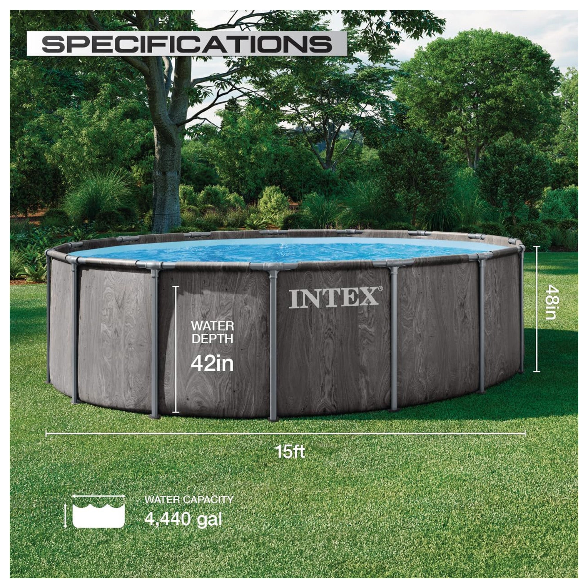 INTEX Greywood Prism Frame Premium Above Ground Pool Set with Pump (Open Box)