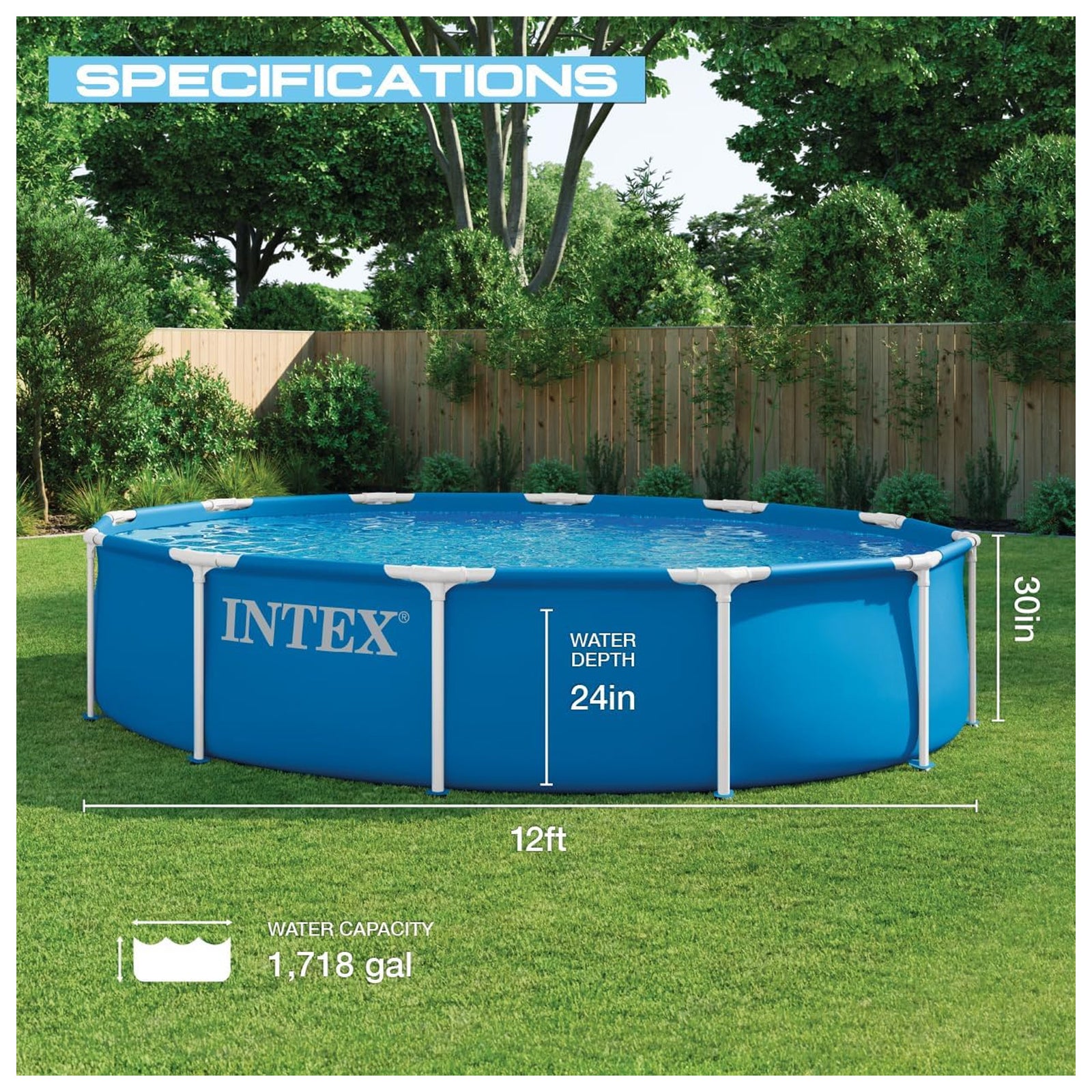 Intex 28211EP 12ft x 30in Metal Frame Above Ground Pool Set with Pump & Cover - VMInnovations