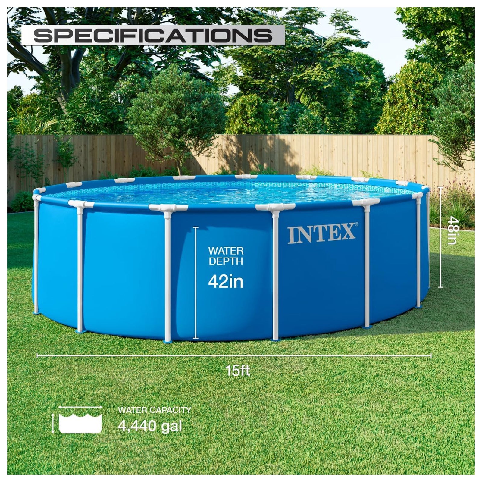 Intex 28241EP 15ft x 48in Metal Frame Above Ground Pool Set with Pump & Cover - VMInnovations