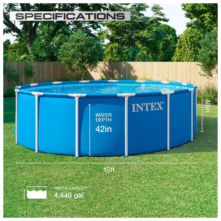 Intex 28241EP 15ft x 48in Metal Frame Above Ground Pool Set with Pump & Cover - VMInnovations