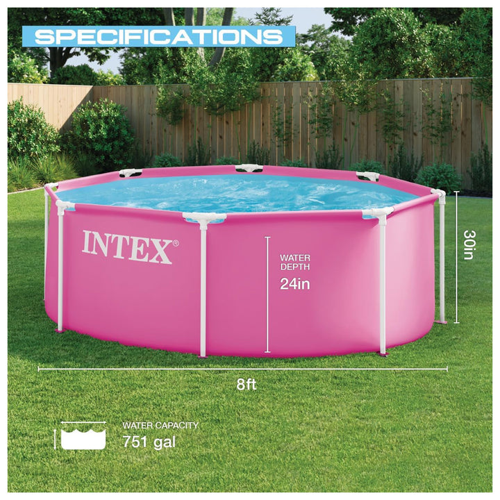 INTEX 28290EP 8Ft X 30In Pink Metal Frame Above Ground Swimming Pool, Pool Only