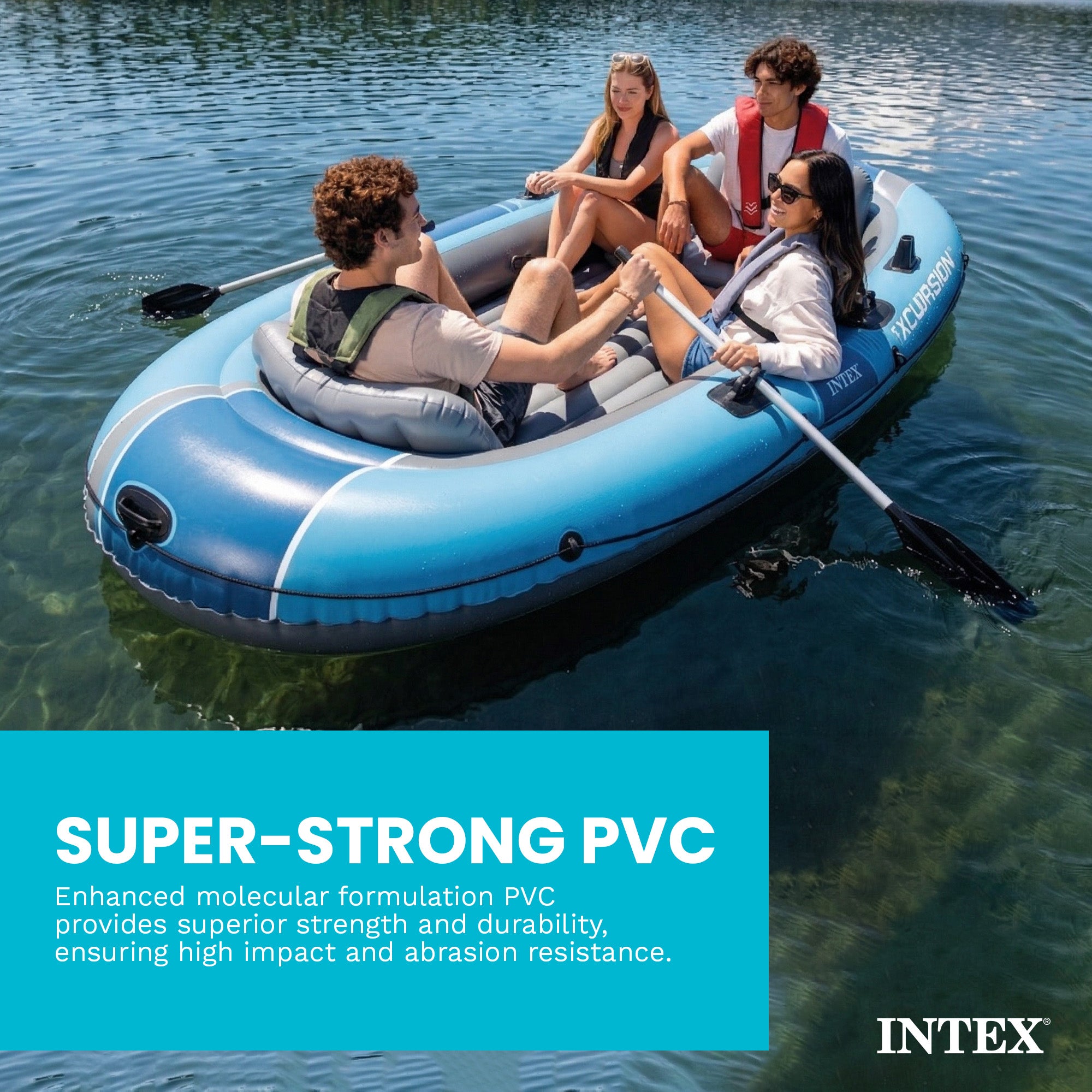 INTEX 66324EP Excursion 4 Inflatable BoatSet w/54''Oars,Pump & Rod Holders(Used)