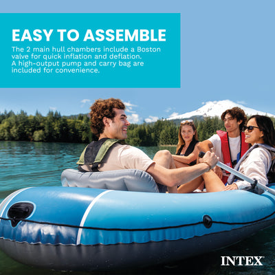 INTEX 66324EP Excursion 4 Inflatable BoatSet w/54''Oars,Pump & Rod Holders(Used) - VMInnovations