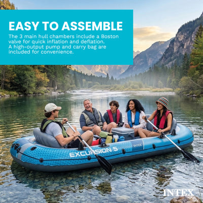 INTEX Excursion 5 Inflatable Boat Set with 54" Oars, Pump, & Rod Holders (Used) - VMInnovations